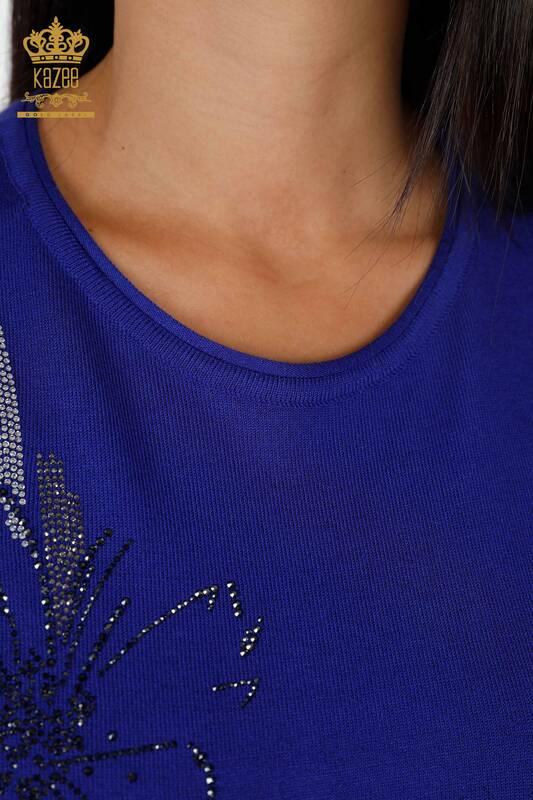 Женский трикотаж свитер оптом американка круглый вырез с цветочным узором из камней - 16907 | КАZЕЕ