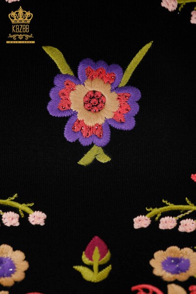 Женский трикотаж свитер оптом американка круглый вырез с вышивкой цветы - 16755 | КАZЕЕ - Thumbnail