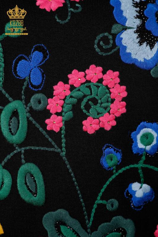 Женский трикотаж свитер оптом американка круглый вырез вышивка с цветами - 16752 | КАZЕЕ
