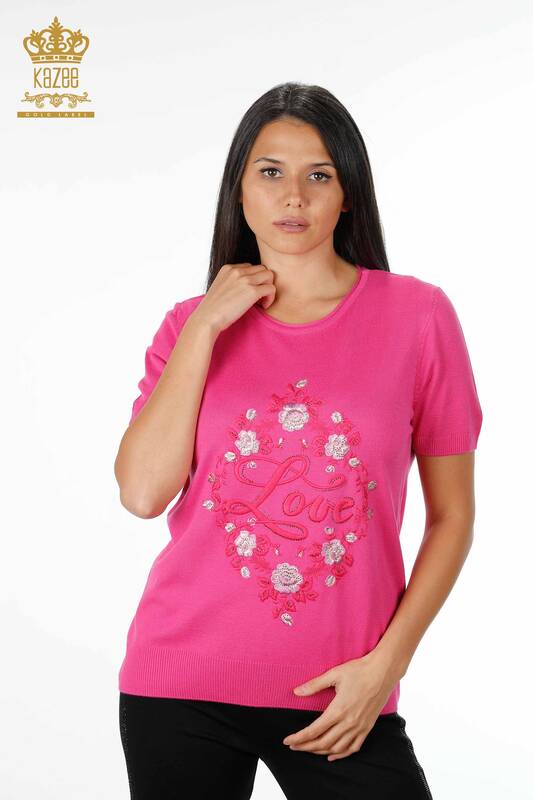 Женский трикотаж свитер оптом американка круглый вырез вышивка цветами - 16863 | КАZЕЕ