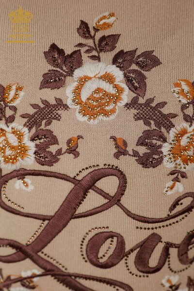 Женский трикотаж свитер оптом американка круглый вырез вышивка цветами - 16863 | КАZЕЕ - Thumbnail