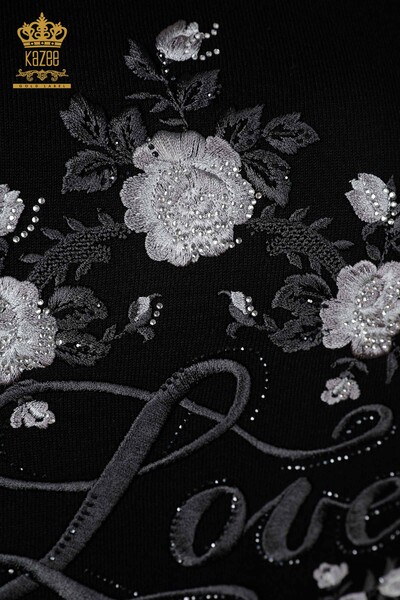 Женский трикотаж свитер оптом американка круглый вырез вышивка цветами - 16863 | КАZЕЕ - Thumbnail