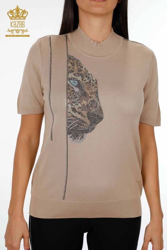  Женский трикотаж свитер оптом американка стойка воротник леопард с камнями - 16945 | КАZЕЕ