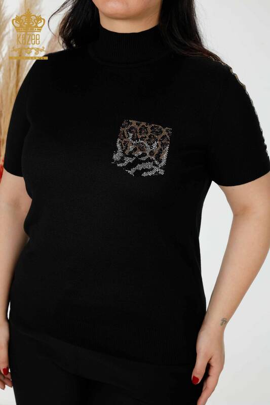 Женский трикотаж свитер оптом американка стойка воротник с камнями следы леопарда - 16924 | КАZЕЕ 