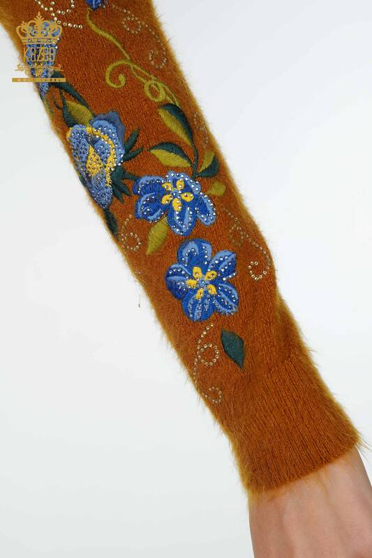 женский трикотаж свитер оптом ангора цветочный узор горчичный - 18917 | КАZEE