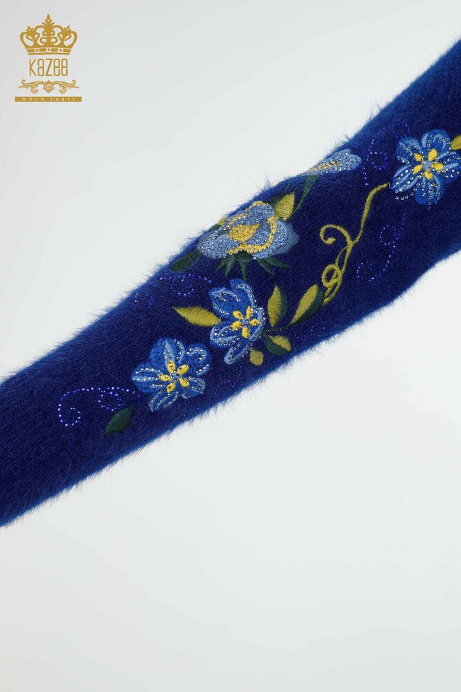 женский трикотаж свитер оптом ангорский цветочный узор электрический цвет - 18917 | КАZEE - 6