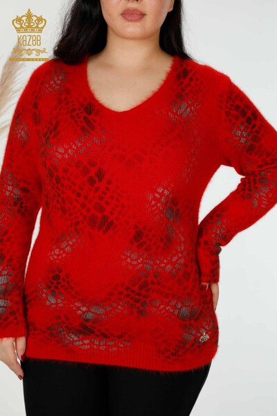 Женский трикотажный свитер оптом из ангорской шерсти с рисунком красного цвета - 18980 | КАZEE - Thumbnail