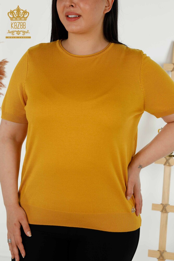 Женский трикотажный свитер оптом - Базовый - Американская модель - Шафран - 16271| КАZEE - 2