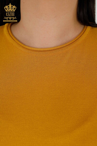 Женский трикотажный свитер оптом - Базовый - Американская модель - Шафран - 16271| КАZEE - Thumbnail