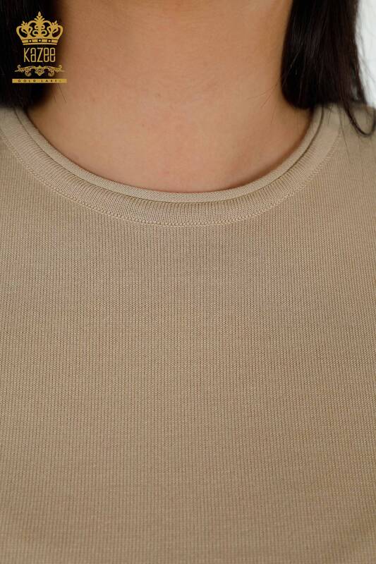 Женский трикотажный свитер оптом - Базовый - Американская модель - Светло-бежевый - 16271| КАZEE