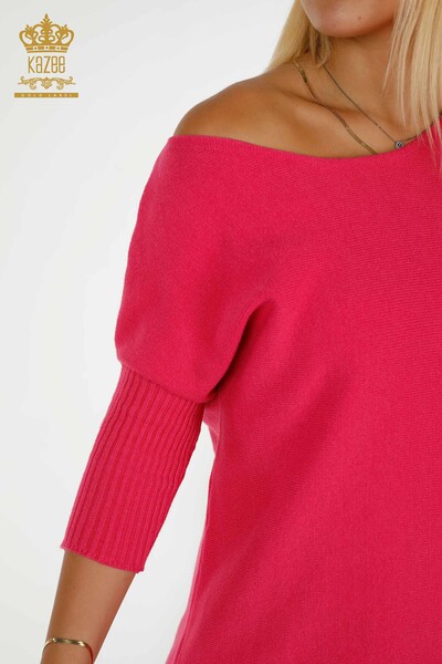 Женский трикотажный свитер оптом - Базовый - Карманы - Фуксия - 30237 | КАZEE - Thumbnail