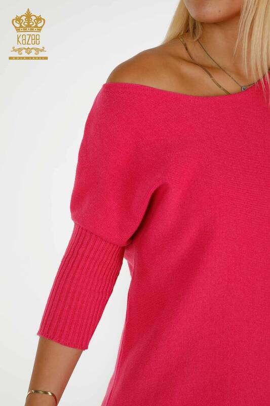 Женский трикотажный свитер оптом - Базовый - Карманы - Фуксия - 30237 | КАZEE