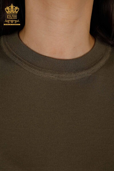 Женский трикотажный свитер оптом - Базовый - С логотипом - Хаки - 30254 | КАZEE - Thumbnail