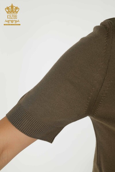 Женский трикотажный свитер оптом - Базовый - С логотипом - Хаки - 30254 | КАZEE - Thumbnail