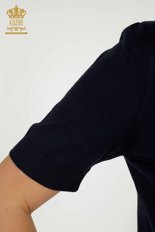 Женский трикотажный свитер оптом - Базовый - С логотипом - Темно-синий - 30254 | КАZEE