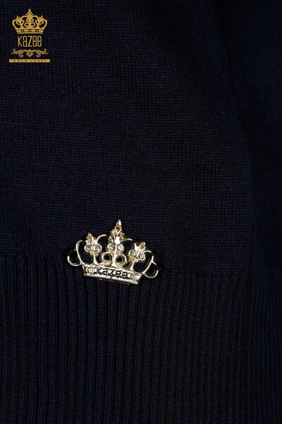Женский трикотажный свитер оптом - Базовый - С логотипом - Темно-синий - 30254 | КАZEE - Thumbnail
