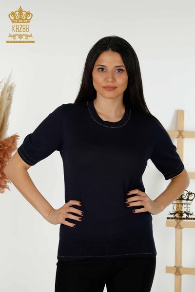 Женский трикотажный свитер оптом - Базовый - Темно-синий - 30110 | КАZEE - Thumbnail