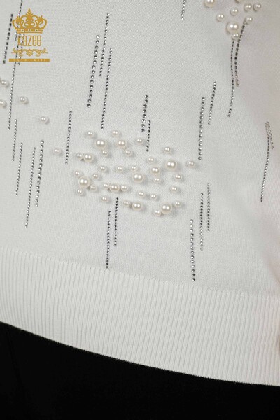 Женский трикотаж Свитер оптом Бисер - Вышитый камнем - Экрю - 30117 | КАZEE - 4