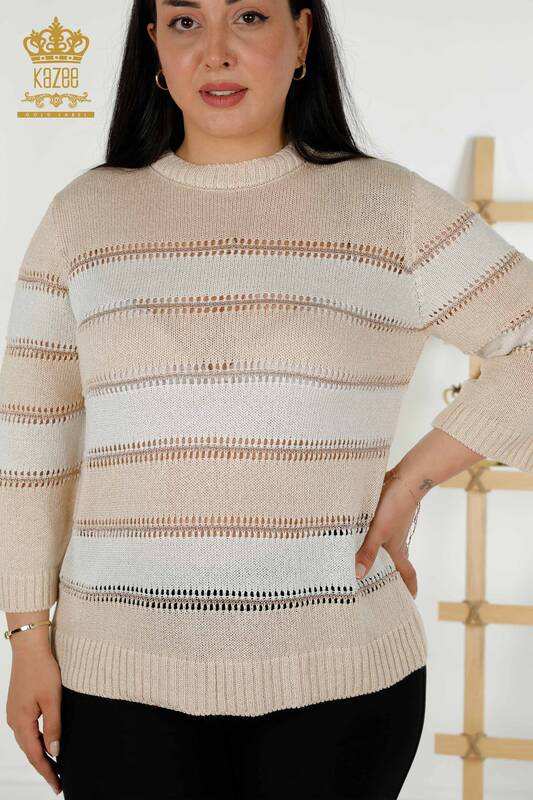 Женский трикотажный свитер оптом - Два цвета - Бежевая кость - 30298 | КАZEE