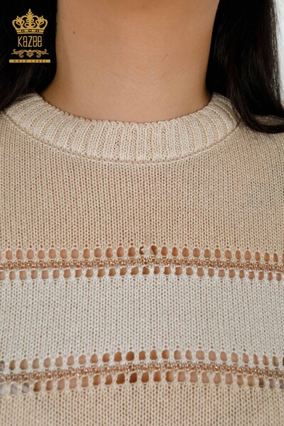 Женский трикотажный свитер оптом - Два цвета - Бежевая кость - 30298 | КАZEE - Thumbnail