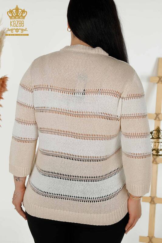 Женский трикотажный свитер оптом - Два цвета - Бежевая кость - 30298 | КАZEE