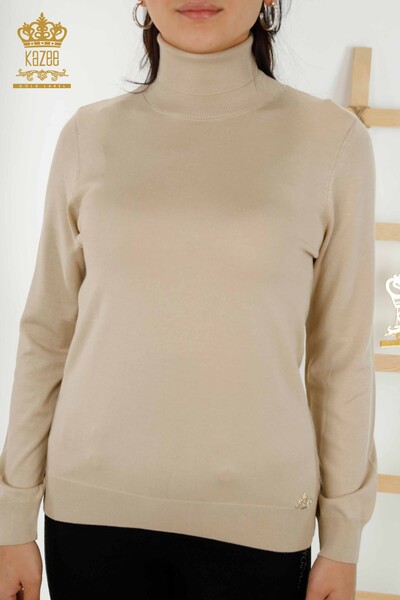 Женский трикотажный свитер оптом Базовая водолазка Светло-бежевый - 11122 | КАZEE - Thumbnail