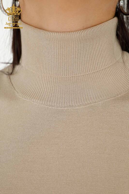 Женский трикотажный свитер оптом Базовая водолазка Светло-бежевый - 11122 | КАZEE