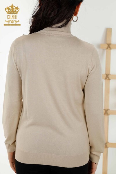 Женский трикотажный свитер оптом Базовая водолазка Светло-бежевый - 11122 | КАZEE - Thumbnail