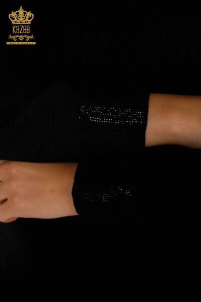 Женский трикотаж Свитер оптом - Вышитый камнем - Черный - 30104 | КАZEE - 4