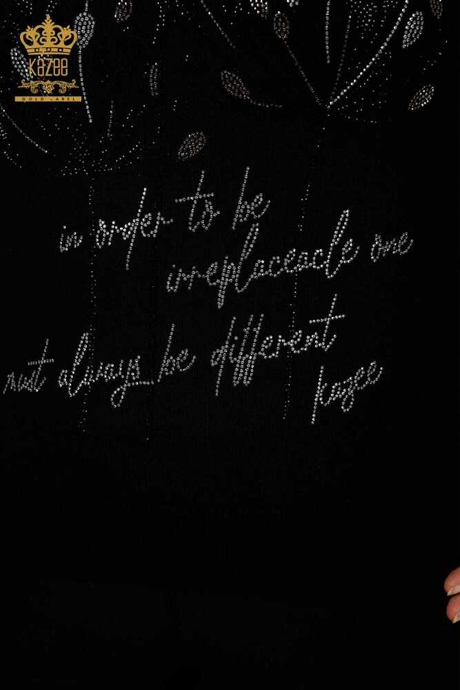 Женский трикотаж Свитер оптом - Вышитый камнем - Черный - 30156 | КАZEE - 5