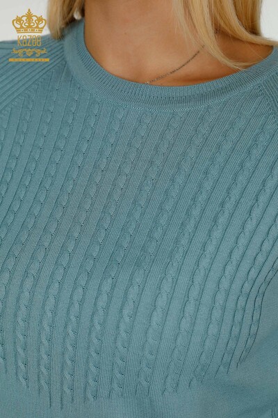 Женский трикотажный свитер оптом - Вышитый камнем - Мятный - 30104 | КАZEE - Thumbnail