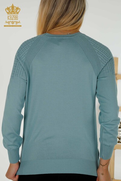 Женский трикотажный свитер оптом - Вышитый камнем - Мятный - 30104 | КАZEE - Thumbnail