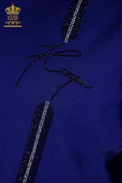 Женский вязаный свитер оптом - Каменная вышивка - Электрический цвет - 30333 | КАZEE - Thumbnail