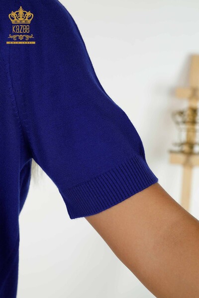 Женский вязаный свитер оптом - Каменная вышивка - Электрический цвет - 30333 | КАZEE - Thumbnail