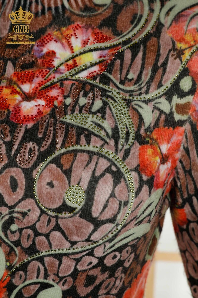 женский трикотаж свитер оптом вышитый камнем ангора хаки - 18971 | КАZEE - 3