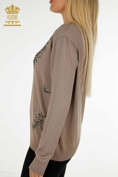 Женский вязаный свитер из норки с вышивкой хрустальным камнем оптом - 30467 | КАZEE - Thumbnail