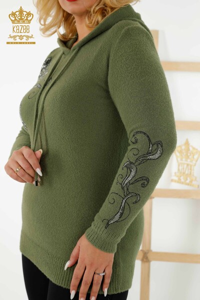 Женский свитер оптом Толстовка с капюшоном С рисунком - Хаки - 40005 | КАZEE - Thumbnail