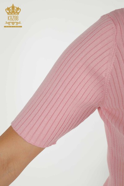 Женский трикотажный свитер оптом - с деталями на пуговицах - розовый - 30043 | КАZEE - Thumbnail