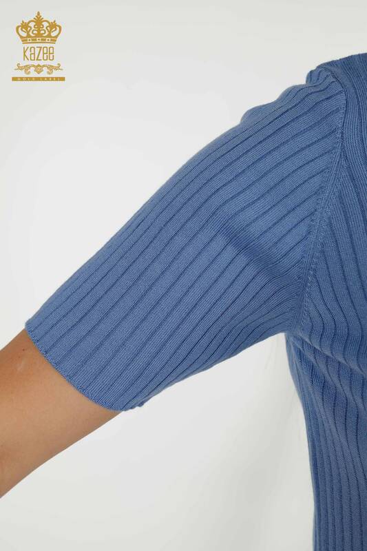 Женский трикотажный свитер оптом - подробно на пуговицах - синий - 30043 | КАZEE