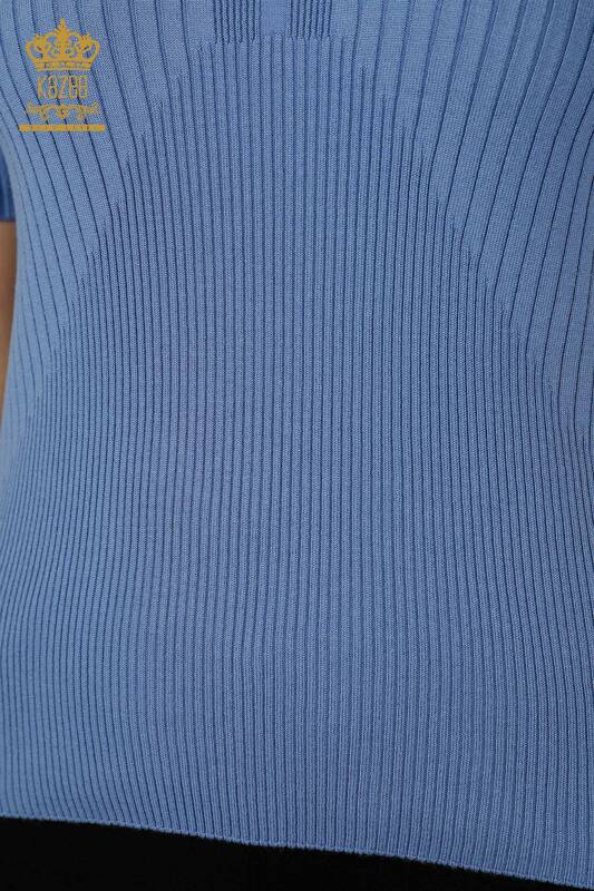 Женский трикотажный свитер оптом - подробно на пуговицах - синий - 30043 | КАZEE