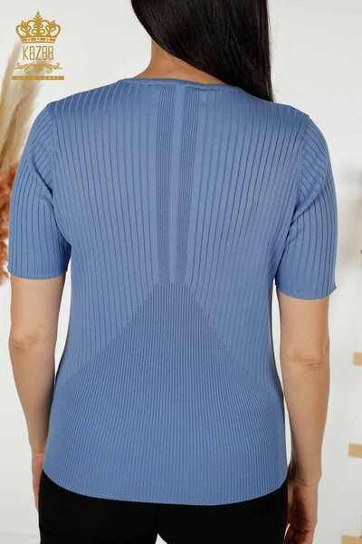 Женский трикотажный свитер оптом - подробно на пуговицах - синий - 30043 | КАZEE - Thumbnail