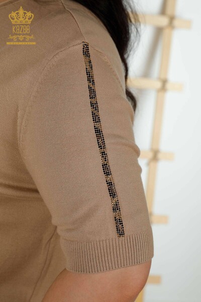 Женский трикотажный свитер оптом - с коротким рукавом - бежевый - 30328 | КАZEE - Thumbnail