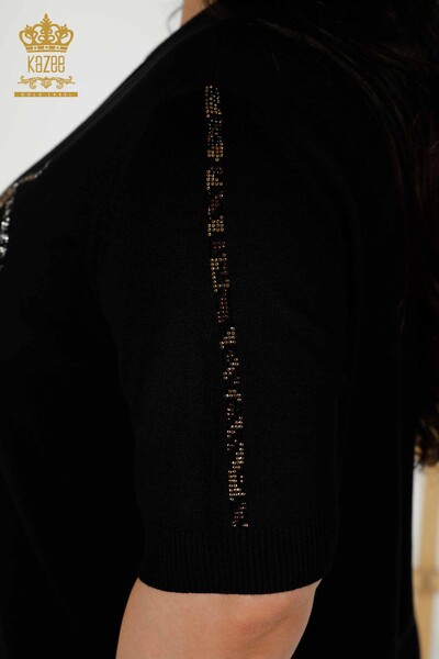 Женский трикотажный свитер оптом - с коротким рукавом - черный - 30328 | КАZEE - Thumbnail