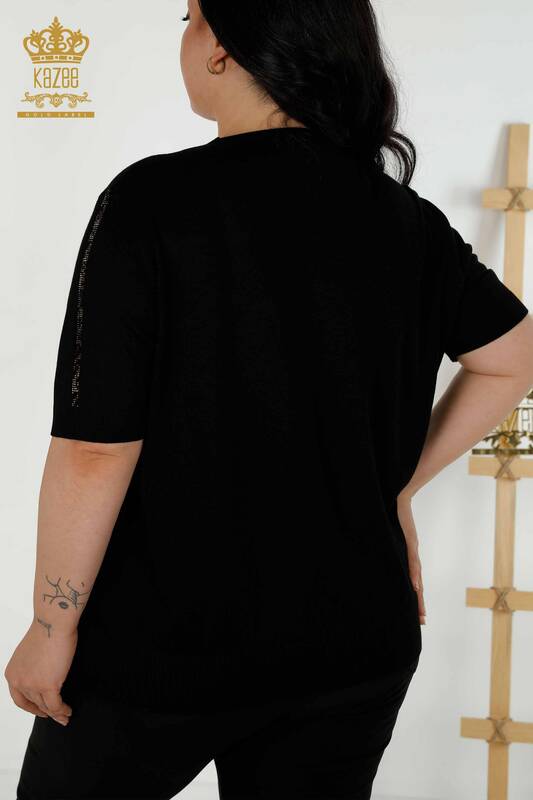 Женский трикотажный свитер оптом - с коротким рукавом - черный - 30328 | КАZEE