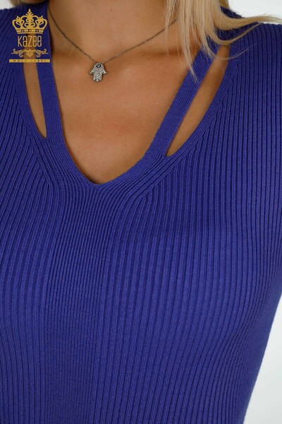 Женский вязаный свитер оптом - с коротким рукавом - фиолетовый - 30397 | КАZEE - Thumbnail