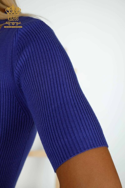 Женский вязаный свитер оптом - с коротким рукавом - фиолетовый - 30397 | КАZEE - Thumbnail