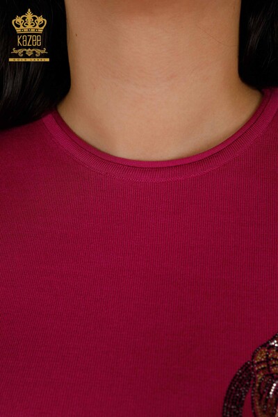 Женский трикотажный свитер оптом - с коротким рукавом - фуксия - 30328 | КАZEE - Thumbnail