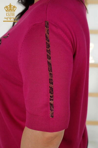 Женский трикотажный свитер оптом - с коротким рукавом - фуксия - 30328 | КАZEE - Thumbnail