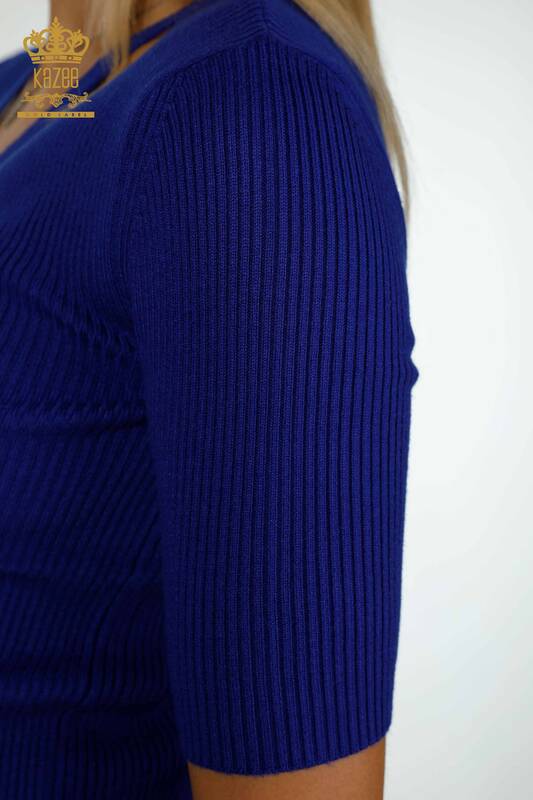 Женский трикотажный свитер оптом - с коротким рукавом - цвет электрик - 30397 | КАZEE