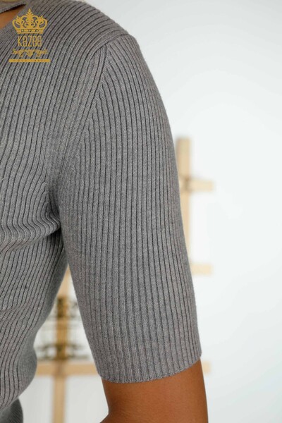 Женский трикотажный свитер оптом - с коротким рукавом - серый - 30397 | КАZEE - Thumbnail